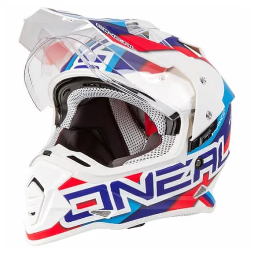 O'NEAL Sierra II Circuit kék-piros-fehér cross/enduro bukósisak beépített napszemüveggel