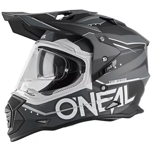 O'NEAL Sierra II Slingshot fekete-szürke cross/enduro bukósisak beépített napszemüveggel