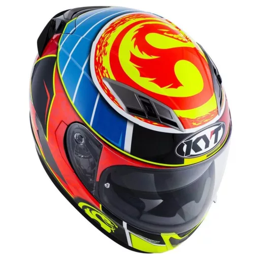KYT Falcon Xavier Simeon Replica kék-narancs-neonzöld speed bukósisak beépített napszemüveggel 