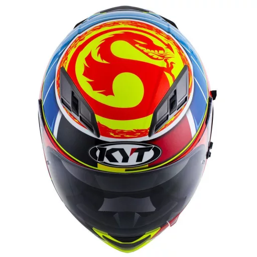 KYT Falcon Xavier Simeon Replica kék-narancs-neonzöld speed bukósisak beépített napszemüveggel 