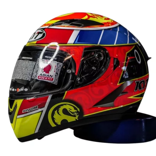 KYT Falcon Xavier Simeon Replica kék-narancs-neonzöld speed bukósisak beépített napszemüveggel 