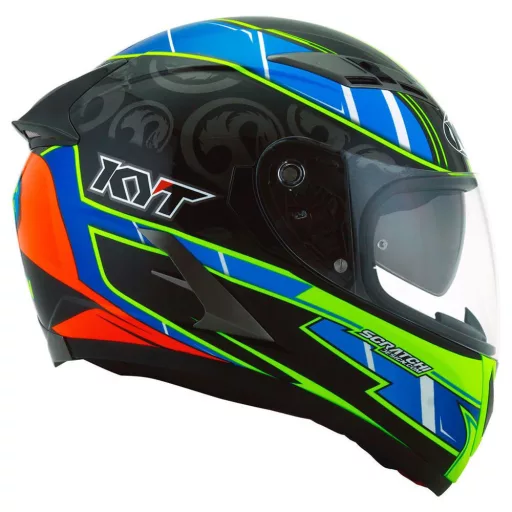 KYT Falcon Xavier Simeon Replica kék-piros-neonzöld speed bukósisak beépített napszemüveggel 