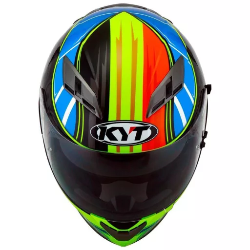 KYT Falcon Xavier Simeon Replica kék-piros-neonzöld speed bukósisak beépített napszemüveggel 