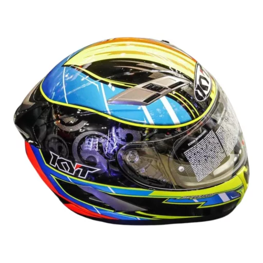 KYT Falcon Xavier Simeon Replica kék-piros-neonzöld speed bukósisak beépített napszemüveggel 