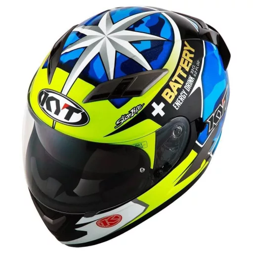 KYT FALCON Aleix Espargaro neonzöld-kék speed bukósisak beépített napszemüveggel