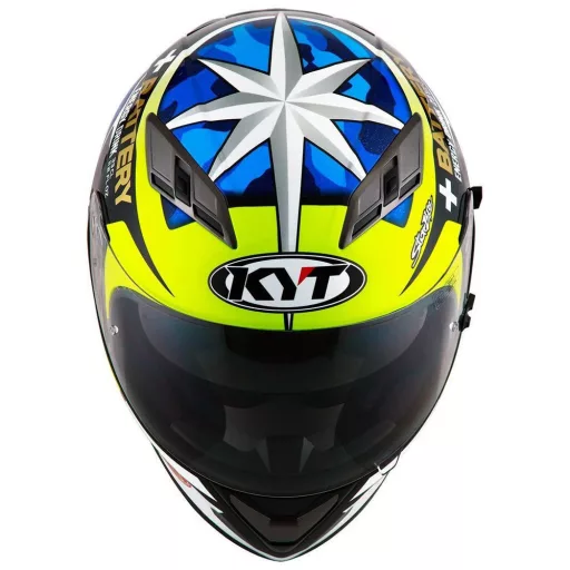 KYT FALCON Aleix Espargaro neonzöld-kék speed bukósisak beépített napszemüveggel