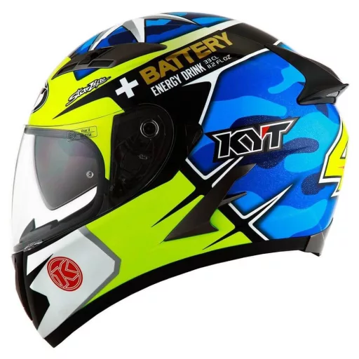 KYT FALCON Aleix Espargaro neonzöld-kék speed bukósisak beépített napszemüveggel