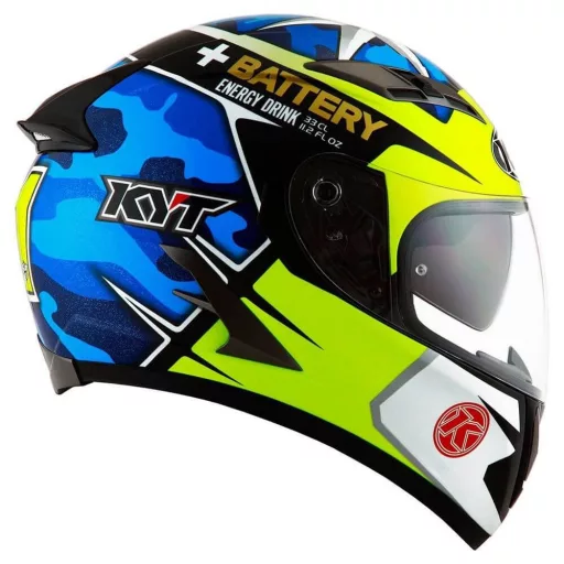 KYT FALCON Aleix Espargaro neonzöld-kék speed bukósisak beépített napszemüveggel