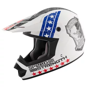   SPEED and STRENGTH SS2400 Dog of War matt fehér-kék-piros cross bukósisak 