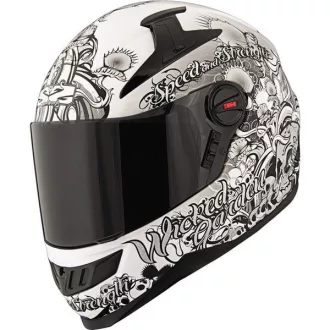   SPEED and STRENGTH SS1300 Wicked Garden fényes fehér-fekete-ezüst speed bukósisak 
