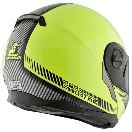 SPEED and STRENGTH SS1700 Lock and Load fényes neonzöld-karbon felnyitható állú speed bukósisak beépített napszemüveggel