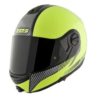   SPEED and STRENGTH SS1700 Lock and Load fényes neonzöld-karbon felnyitható állú speed bukósisak beépített napszemüveggel