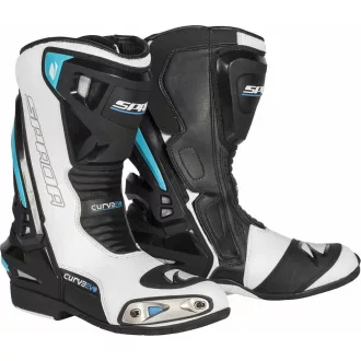   SPADA Curve Evo sport motoros csizma – fehér/fekete/türkiz, verseny stílusú, protektoros motoros csizma, EU 45
