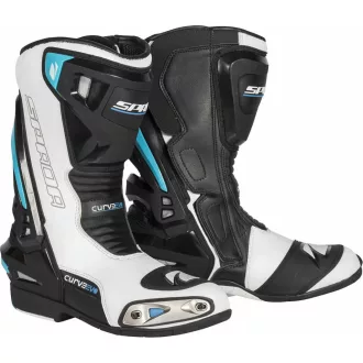   SPADA Curve Evo sport motoros csizma – fehér/fekete/türkiz, verseny stílusú, protektoros motoros csizma, EU 46