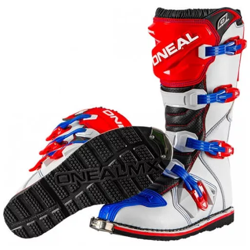 O'NEAL Rider motocross csizma – fehér/kék/piros cross-enduro motoros csizma, EU 41